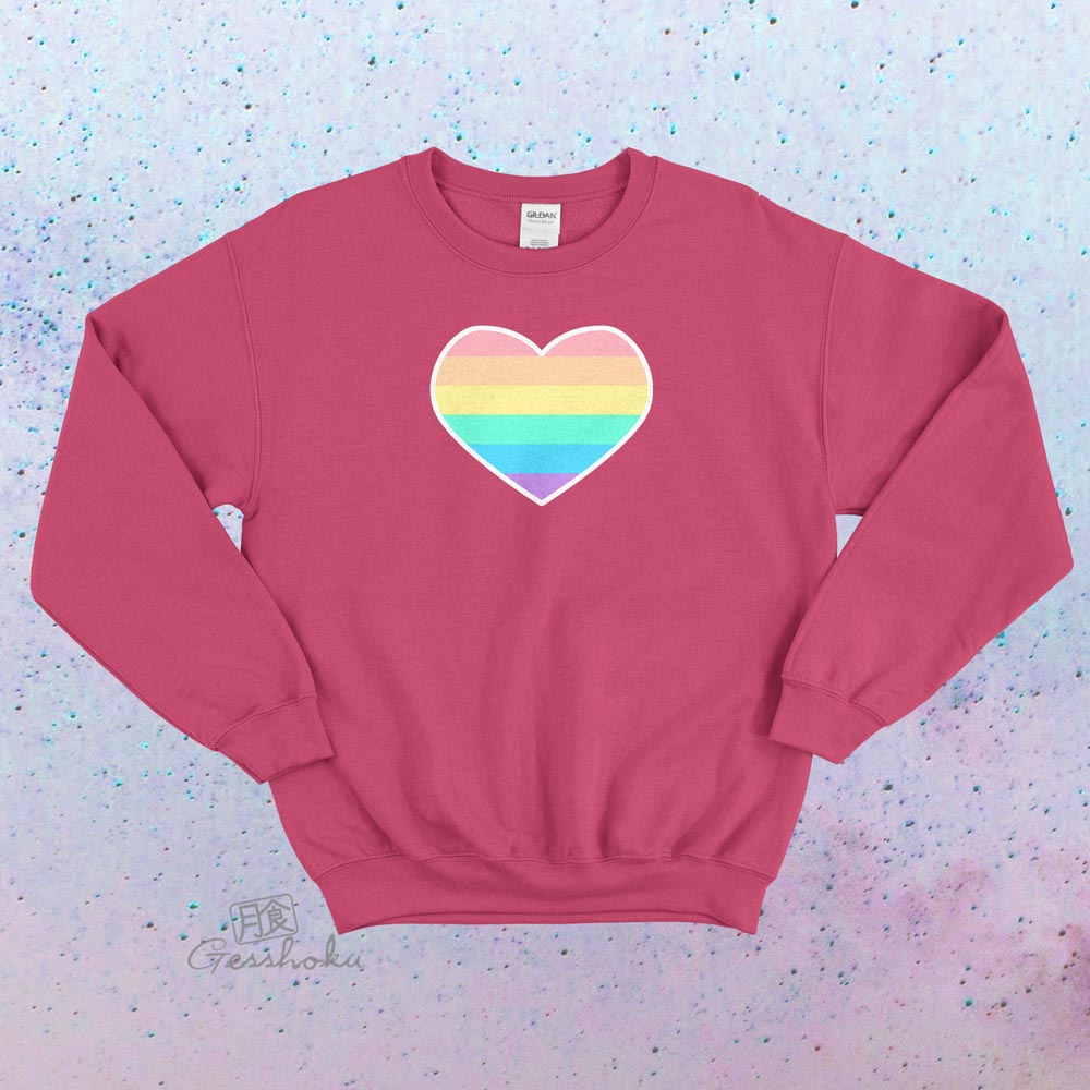 Pastel Rainbow Heart Crewneck Sweatshirt - Hot Pink