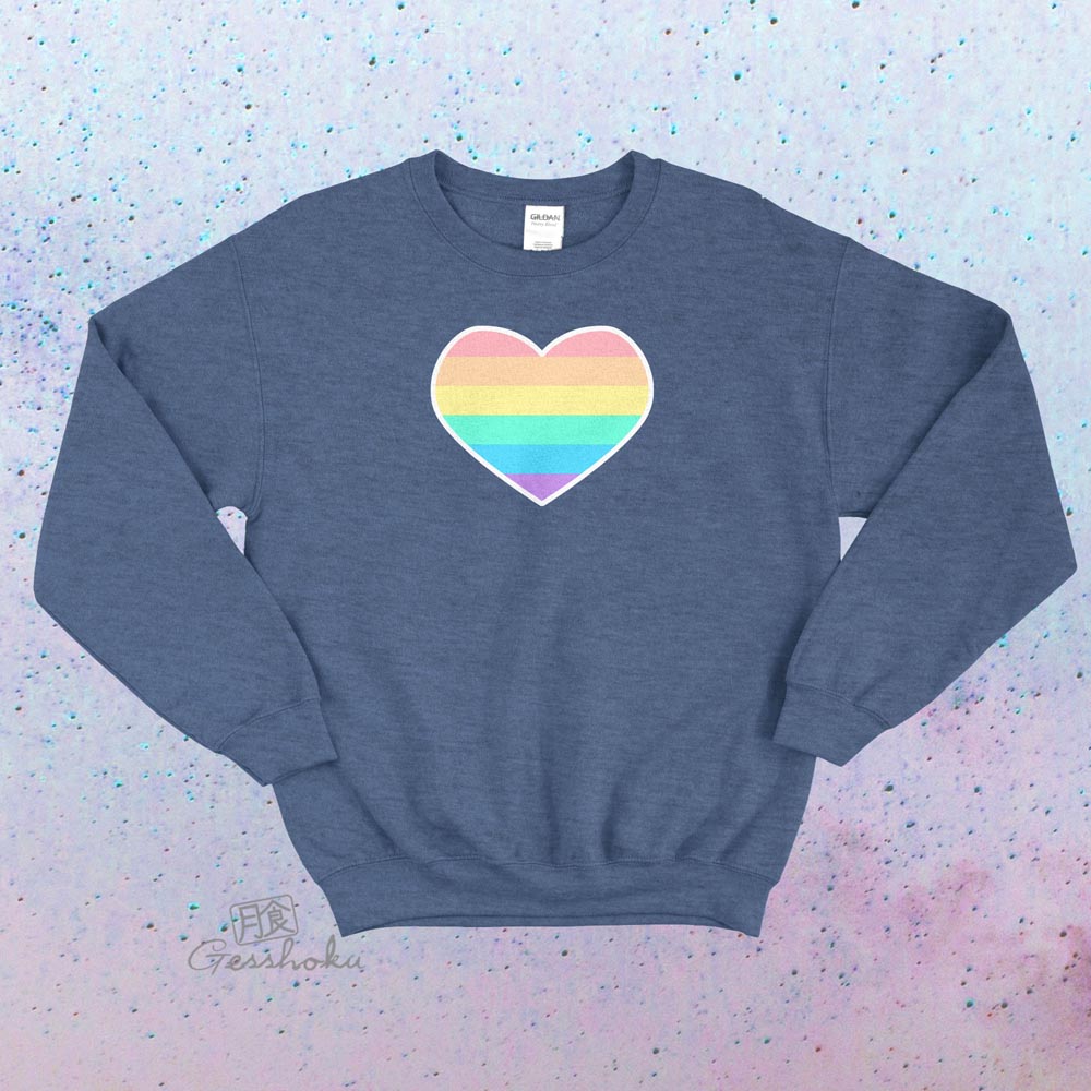 Pastel Rainbow Heart Crewneck Sweatshirt - Stone Blue