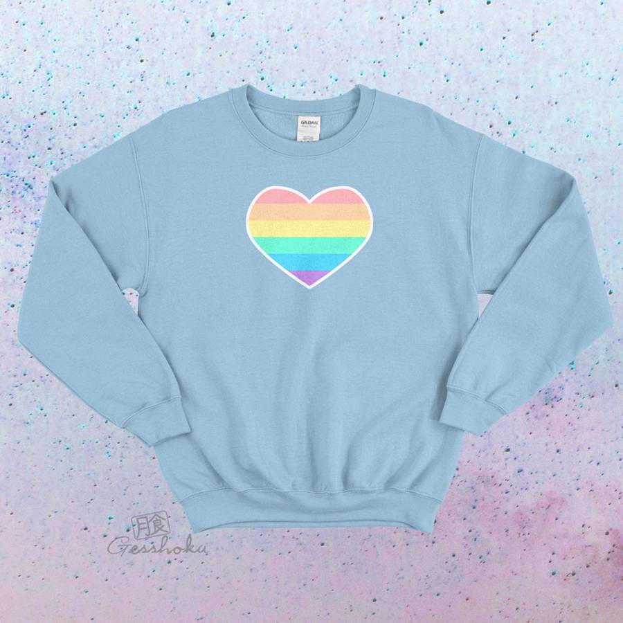 Pastel Rainbow Heart Crewneck Sweatshirt - Light Blue