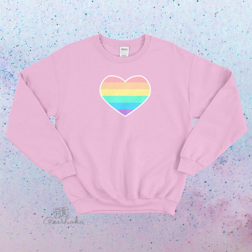 Pastel Rainbow Heart Crewneck Sweatshirt - Light Pink
