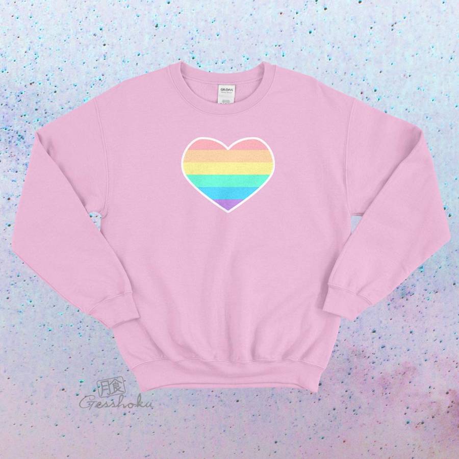 Pastel Rainbow Heart Crewneck Sweatshirt - Light Pink