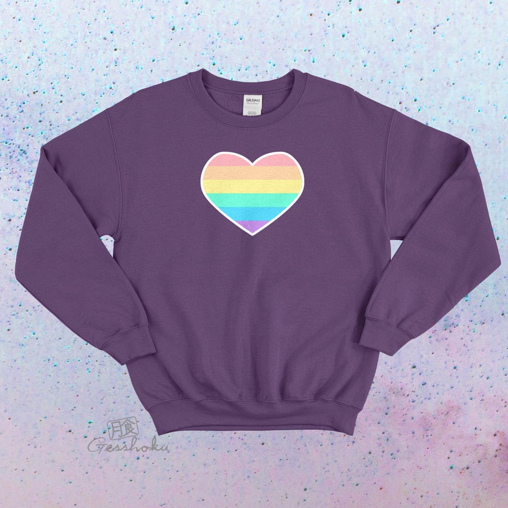 Pastel Rainbow Heart Crewneck Sweatshirt - Purple