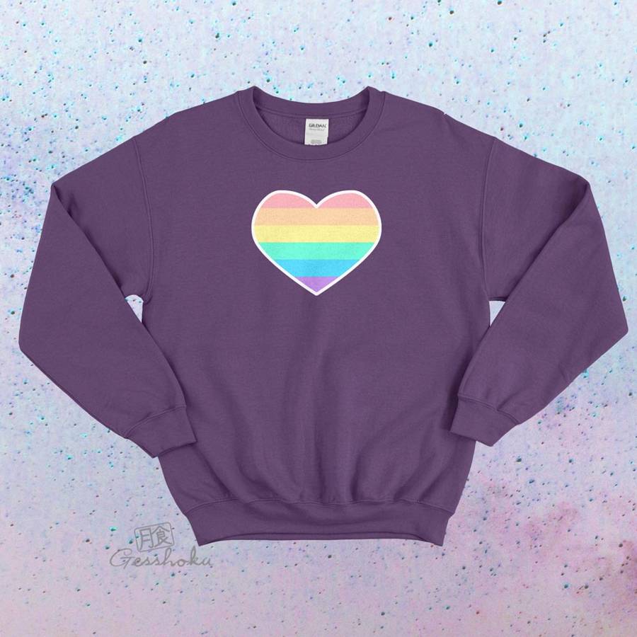 Pastel Rainbow Heart Crewneck Sweatshirt - Purple