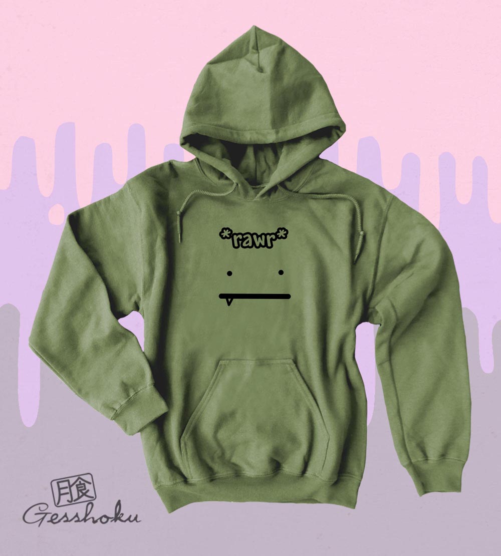 Rawr Face Pullover Hoodie - Olive Green