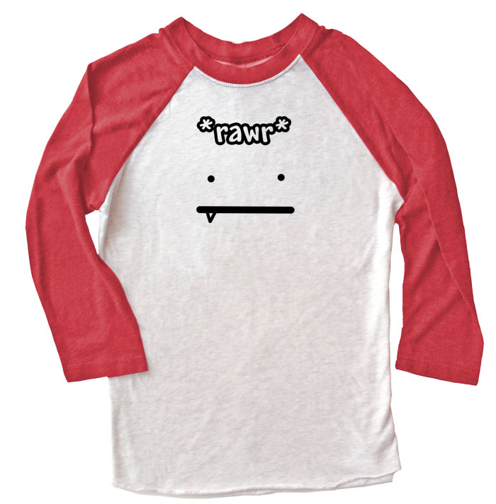 Rawr Face Raglan T-shirt 3/4 Sleeve - Red/White