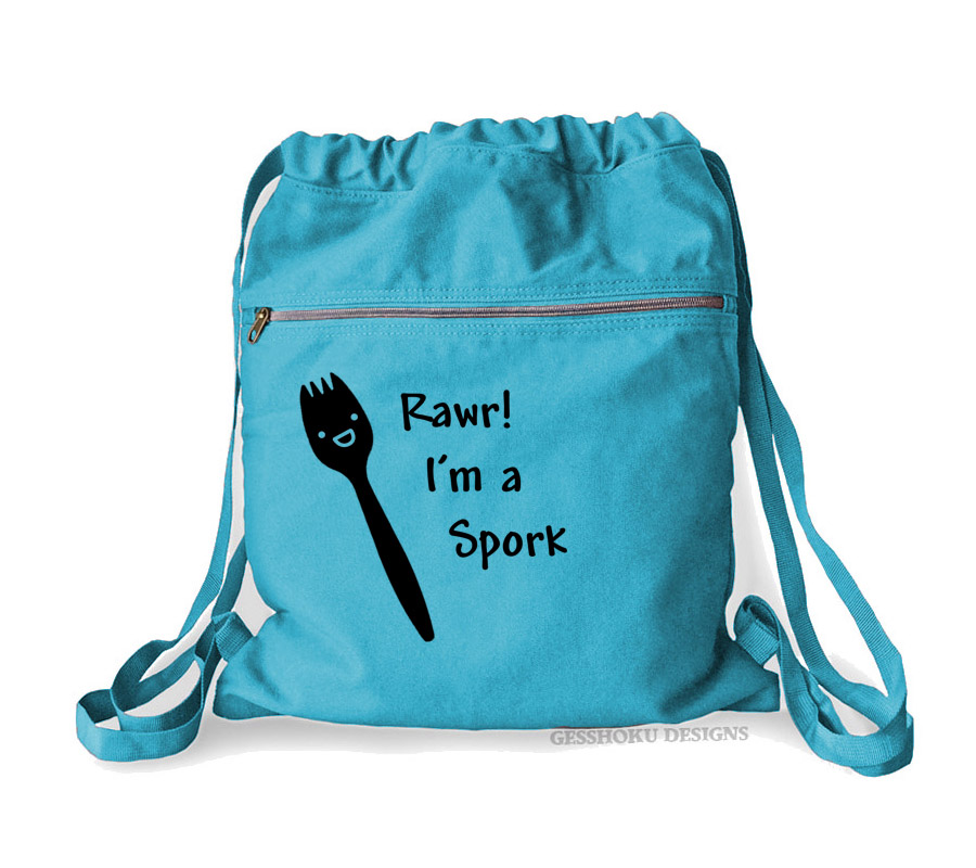 Rawr! I'm a Spork Cinch Backpack - Aqua Blue