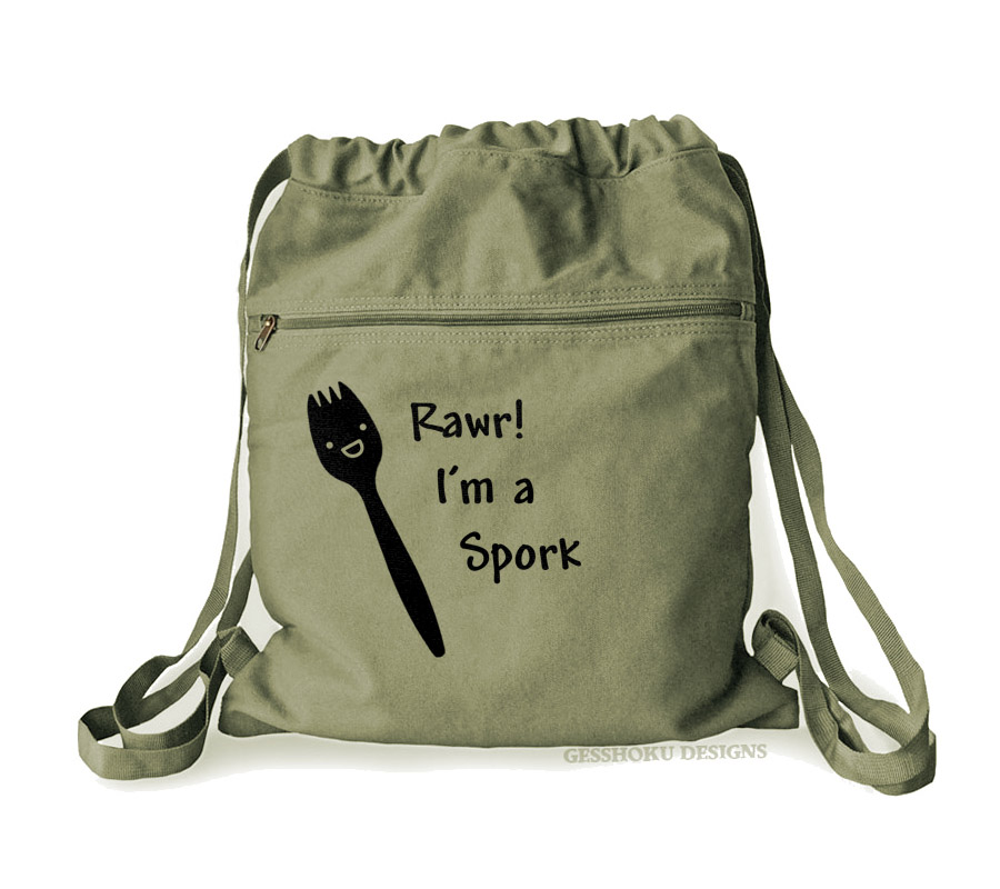 Rawr! I'm a Spork Cinch Backpack - Khaki Green