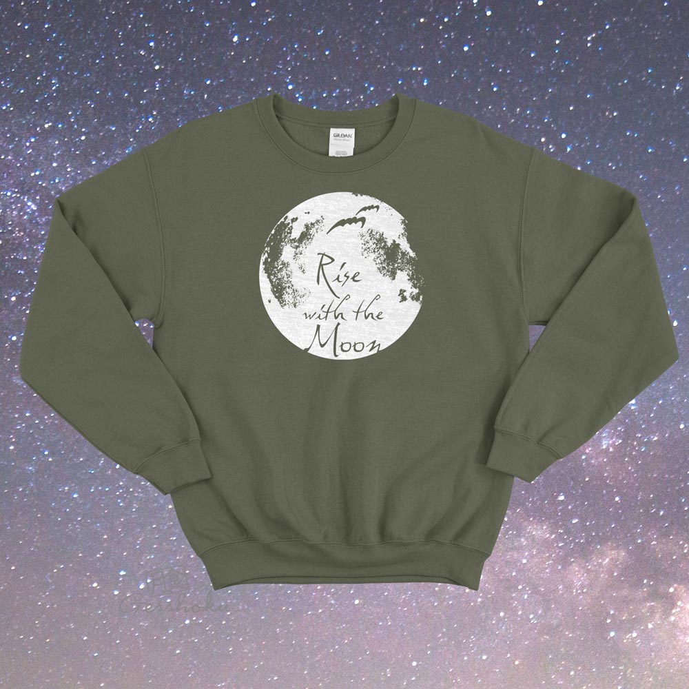 Rise with the Moon Crewneck Sweatshirt - Khaki Green