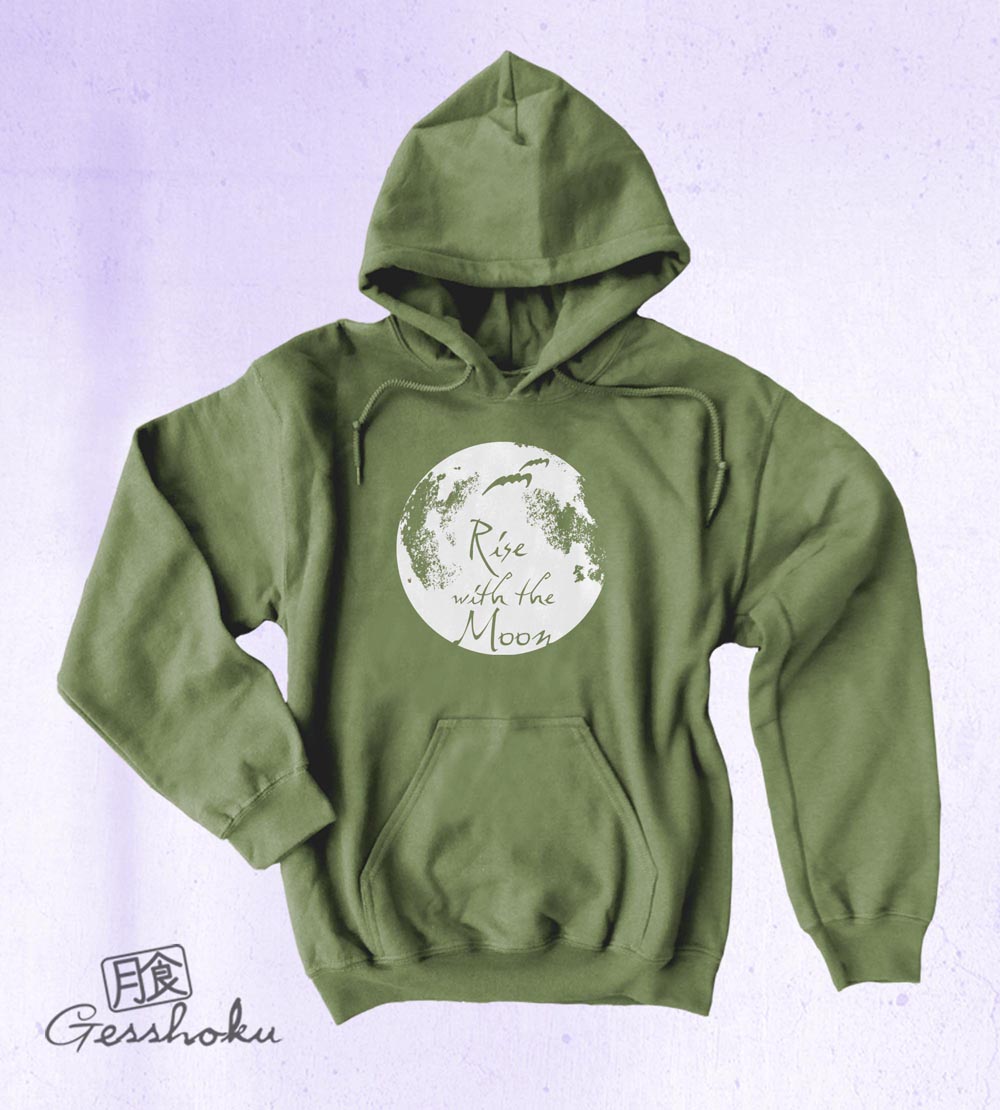 Rise with the Moon Pullover Hoodie - Olive Green