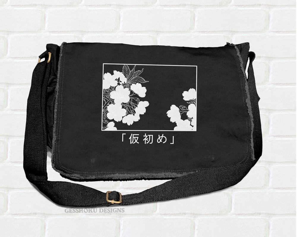 Sakura Aesthetic Messenger Bag - Black