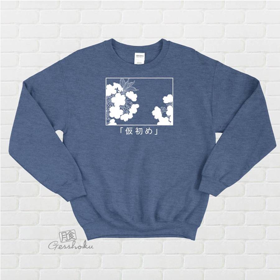 Sakura Aesthetic Crewneck Sweatshirt "Transience" - Heather Blue