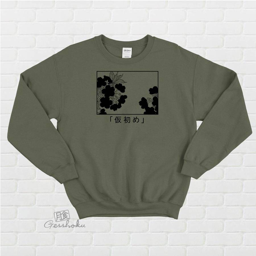 Sakura Aesthetic Crewneck Sweatshirt "Transience" - Olive Green