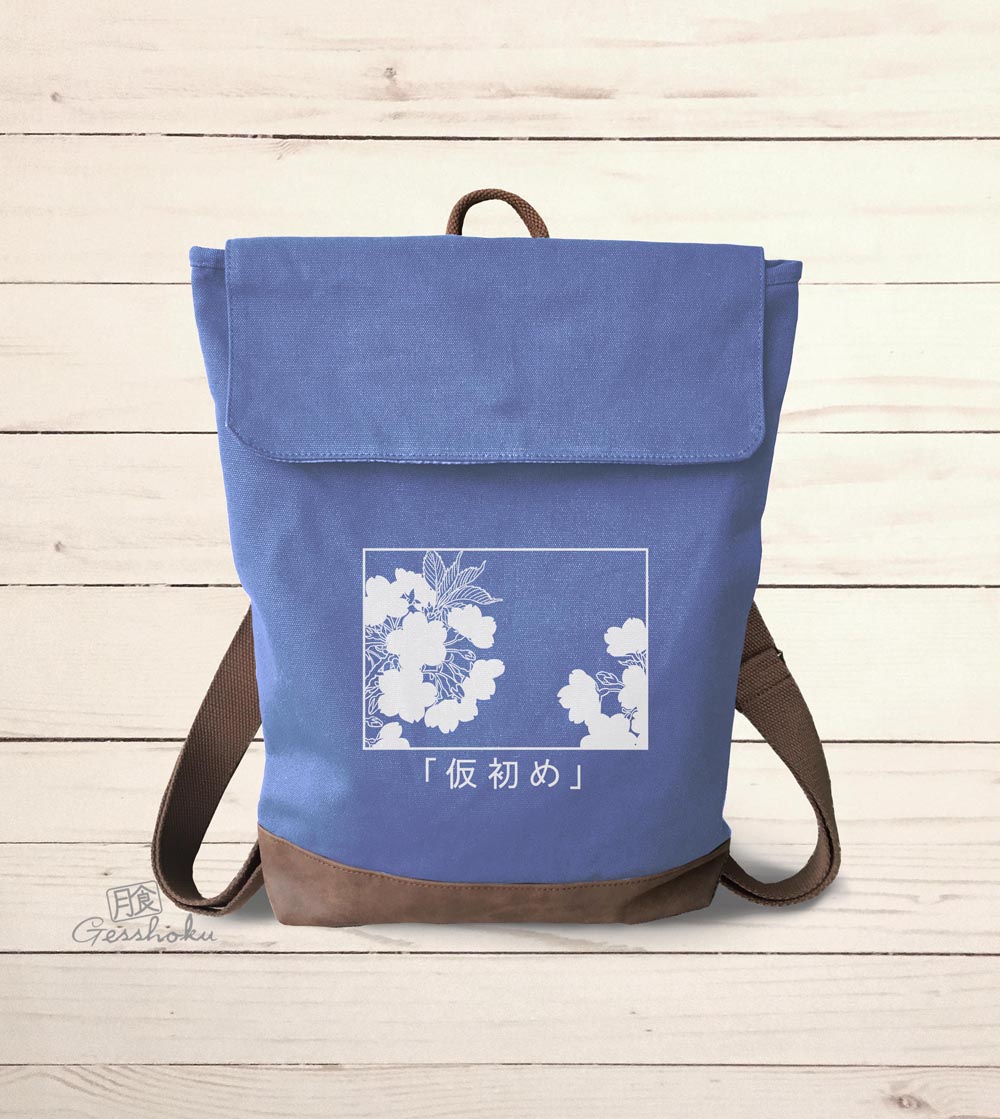 Sakura Aesthetic Canvas Zippered Rucksack - Blue