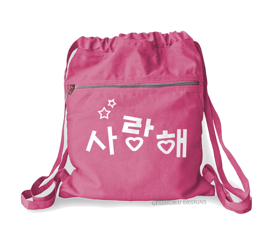 Saranghae Korean Cinch Backpack - Raspberry