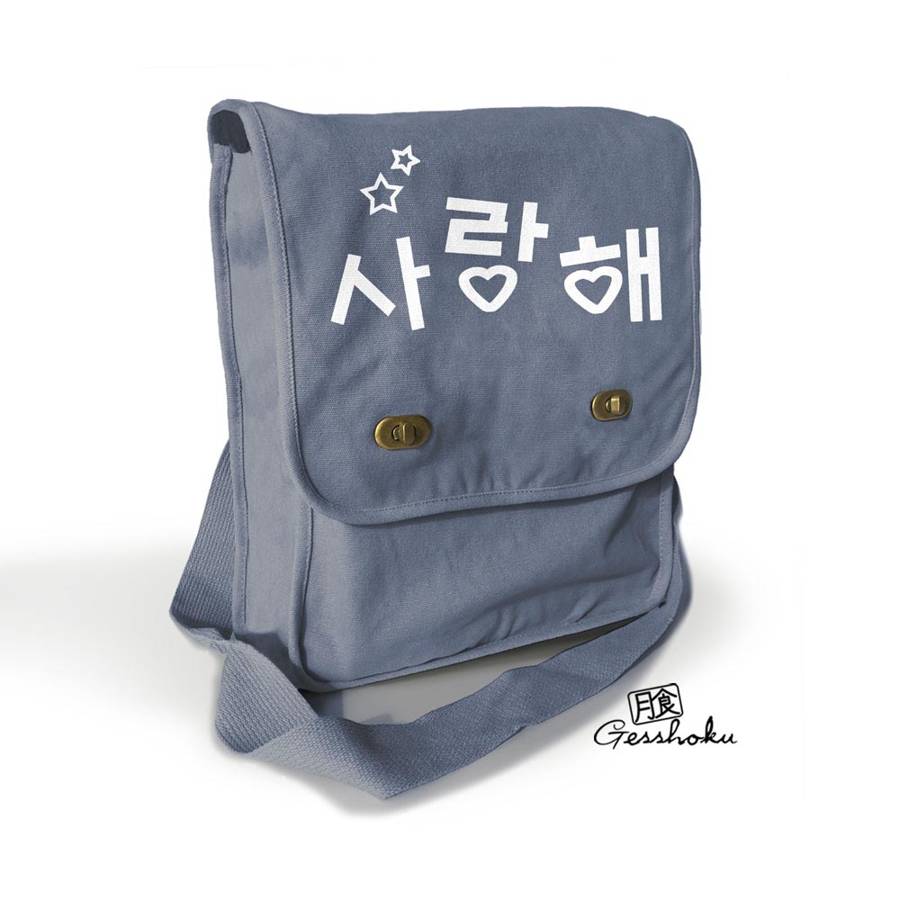 Saranghae Korean "I Love You" Field Bag - Blue