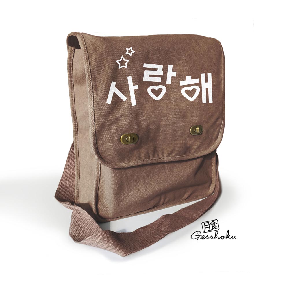 Saranghae Korean "I Love You" Field Bag - Brown