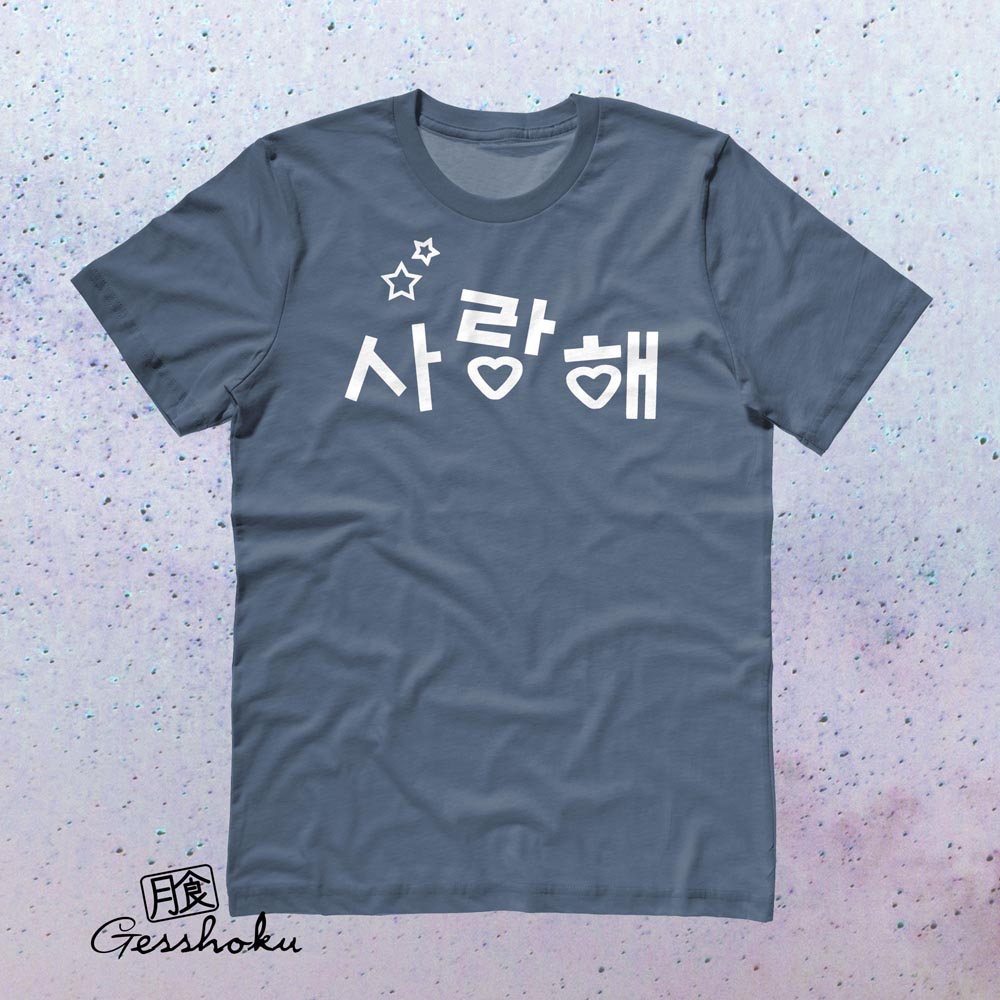 Saranghae Korean "I Love You" T-shirt - Stone Blue