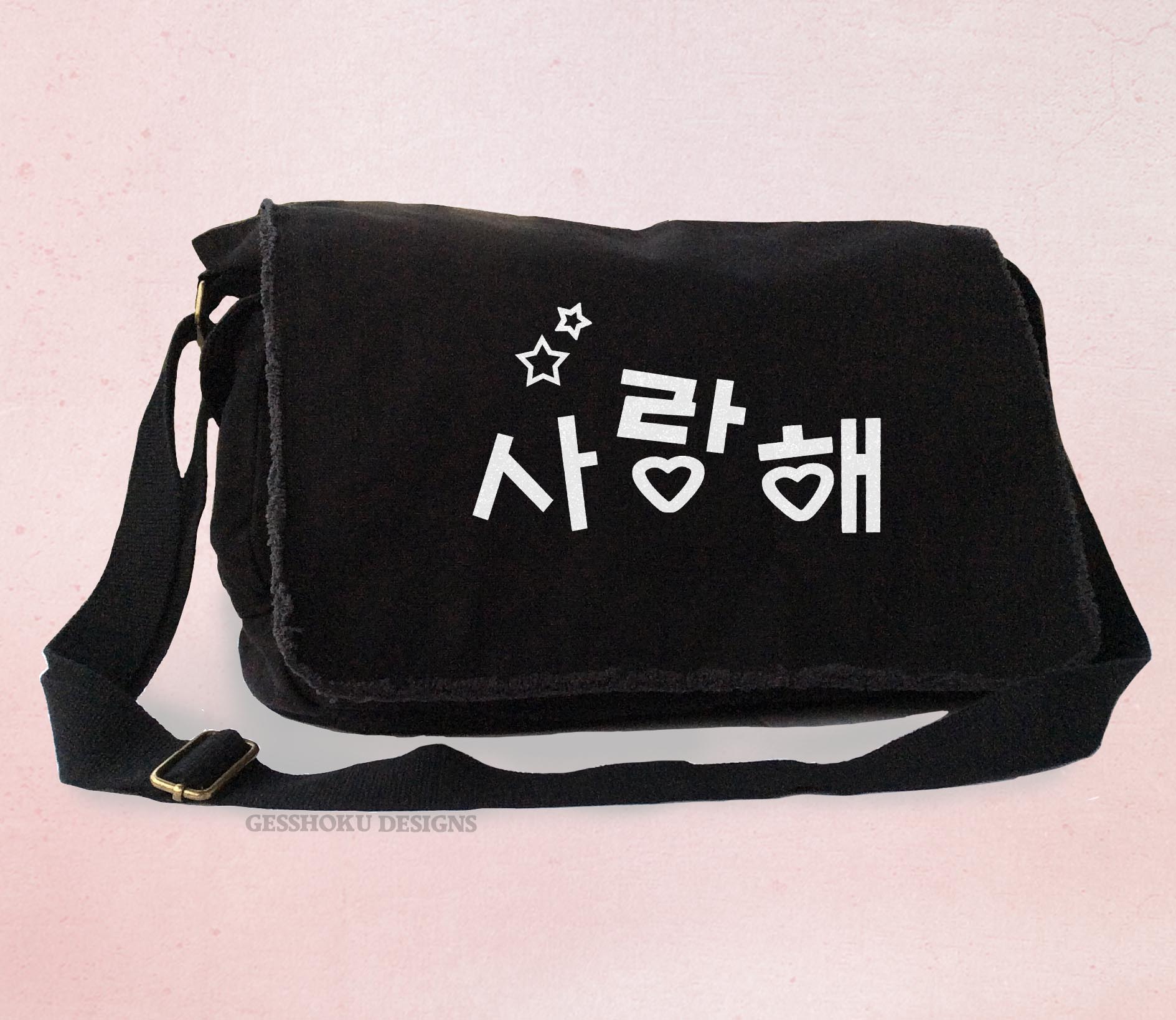 Saranghae Korean "I Love You" Messenger Bag - Black