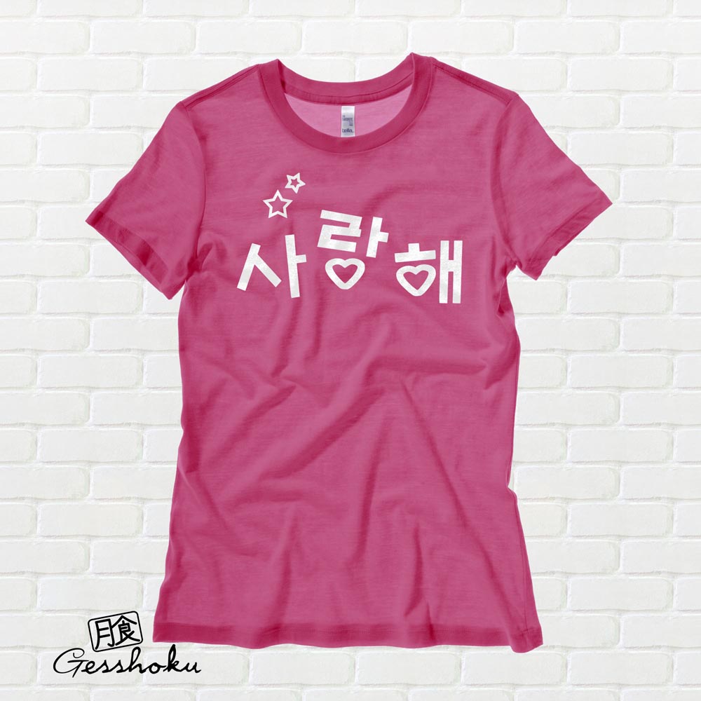 Saranghae Korean "I Love You" Ladies T-shirt - Hot Pink