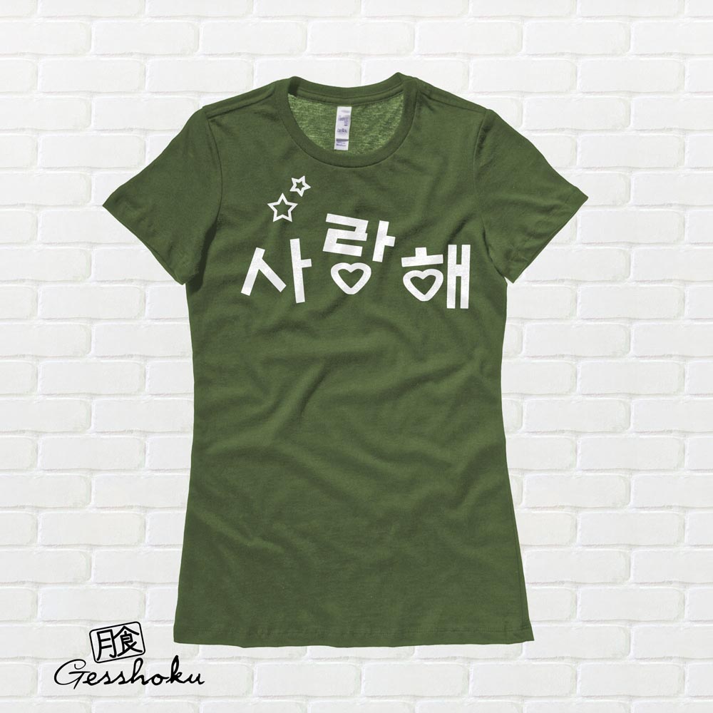 Saranghae Korean "I Love You" Ladies T-shirt - Olive Green