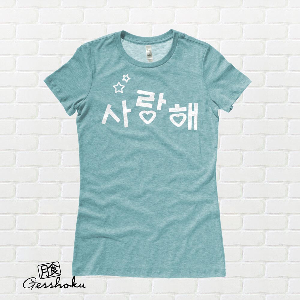 Saranghae Korean "I Love You" Ladies T-shirt - Seafoam