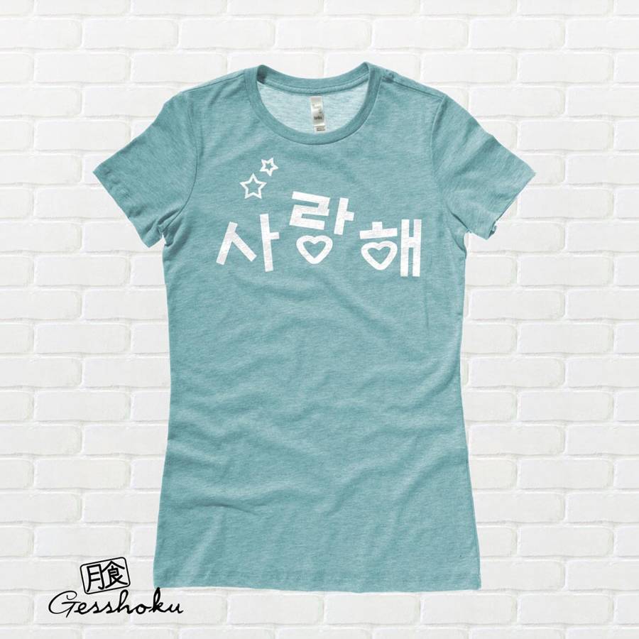 Saranghae Korean "I Love You" Ladies T-shirt - Seafoam