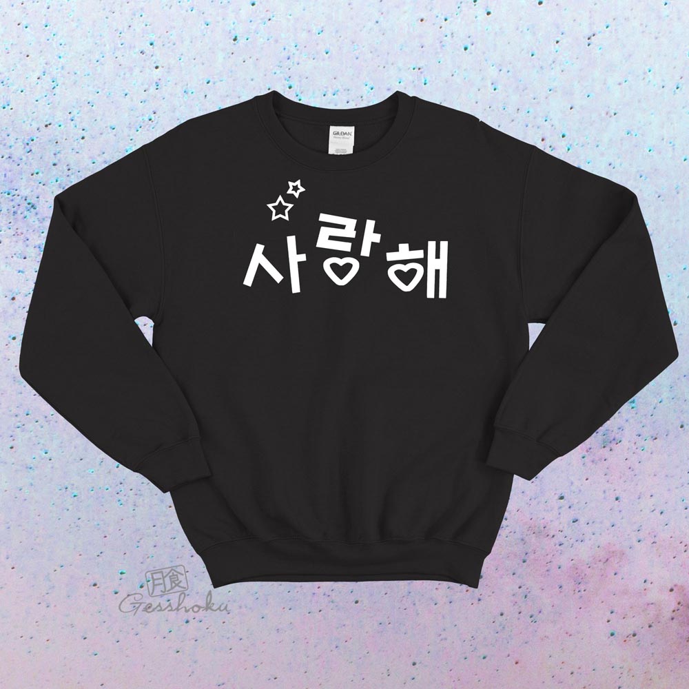 Saranghae Korean "I Love You" Crewneck Sweatshirt - Black