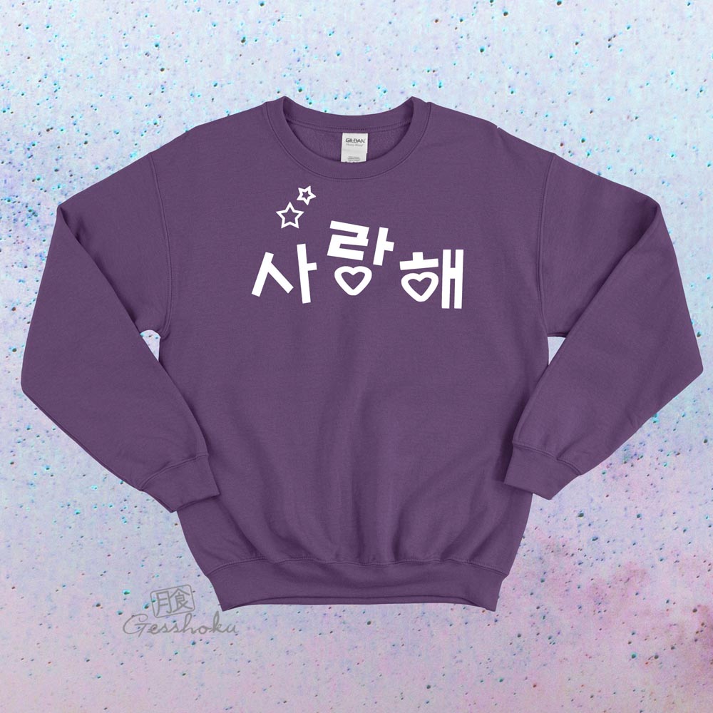 Saranghae Korean "I Love You" Crewneck Sweatshirt - Purple