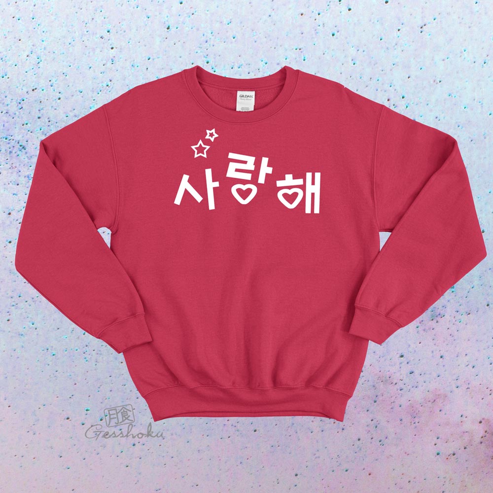 Saranghae Korean "I Love You" Crewneck Sweatshirt - Red