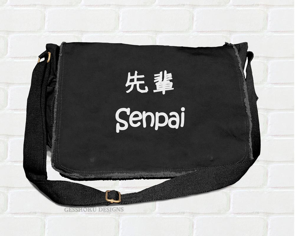 Senpai Japanese Kanji Messenger Bag - Black
