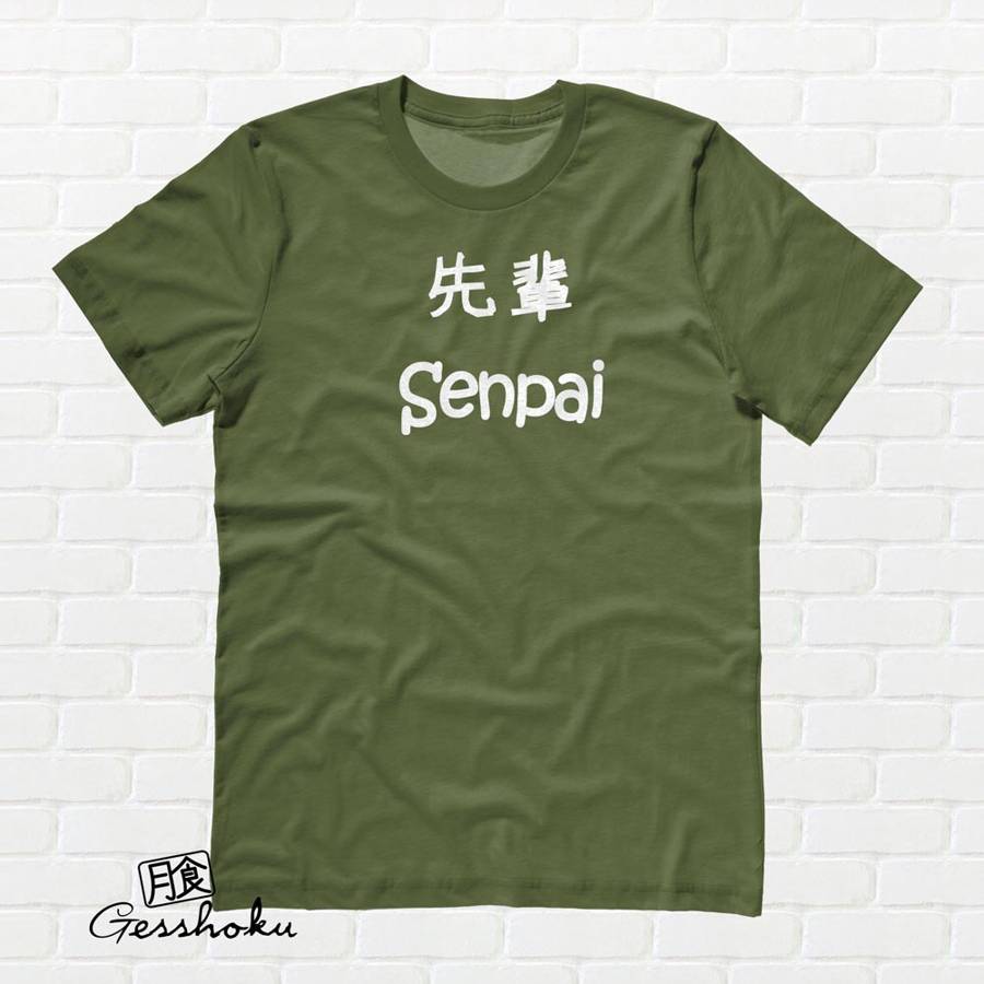 Senpai Japanese Kanji T-shirt - Olive Green