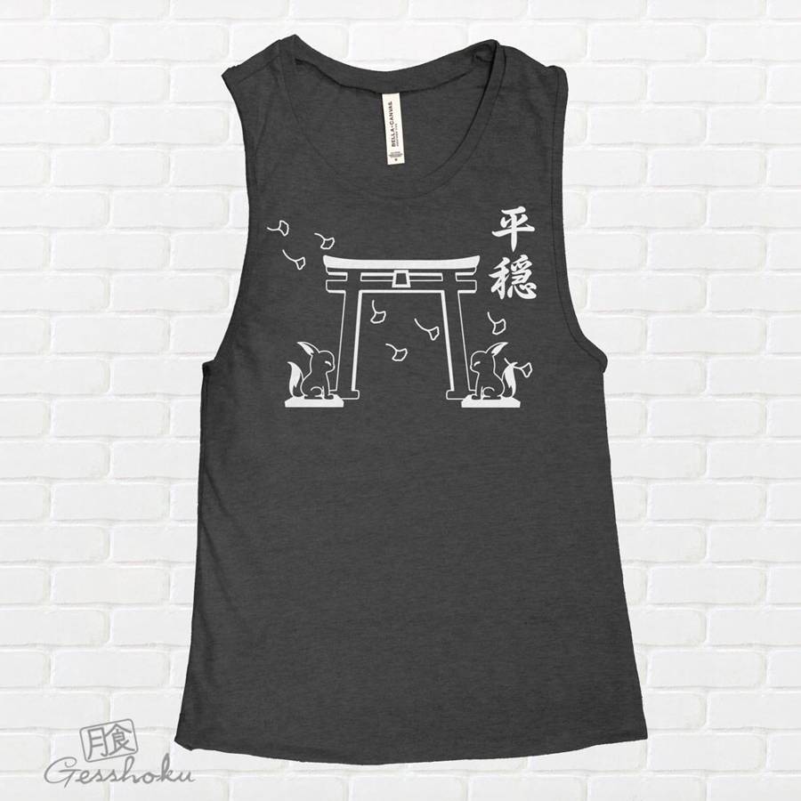 Tranquility Shrine Gate Sleeveless Tank Top - Deep Heather Grey