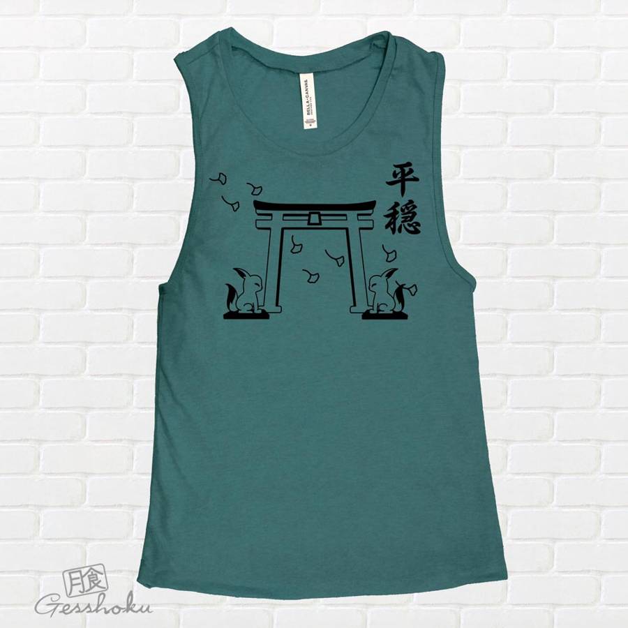 Tranquility Shrine Gate Sleeveless Tank Top - Dark Heather Teal