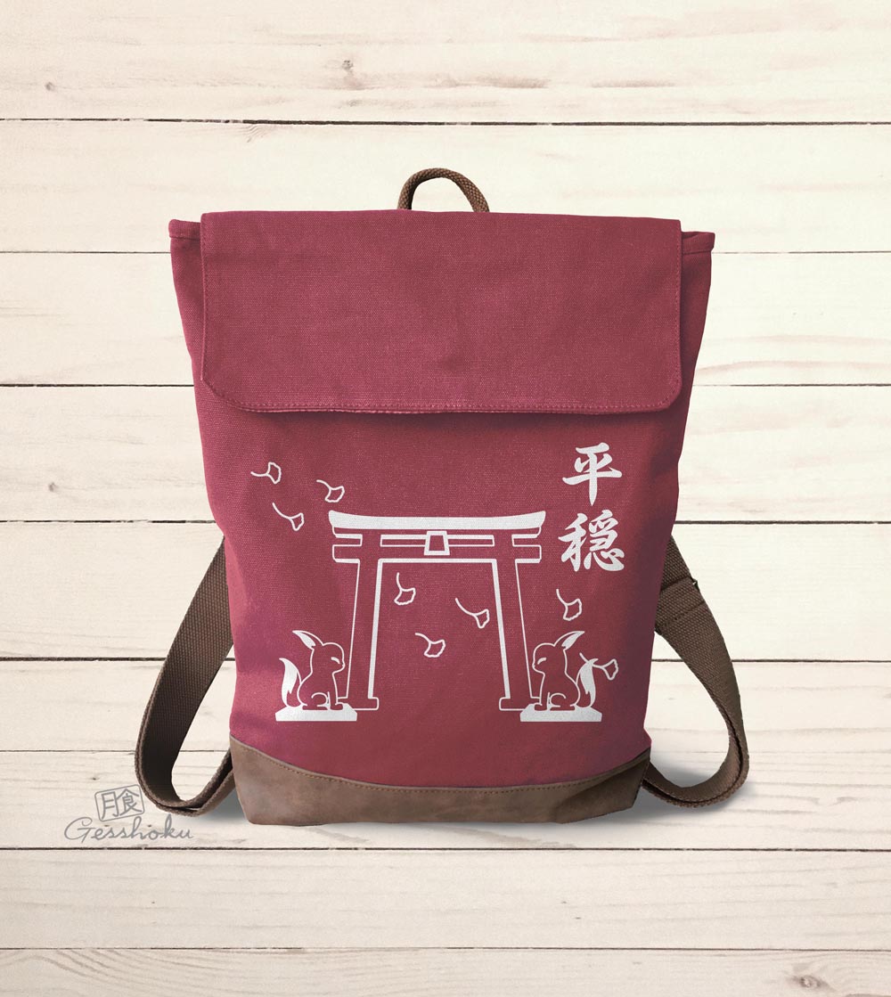 Tranquility Shrine Gate Canvas Zippered Rucksack - Red