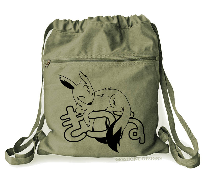 Sleepy Kitsune Cinch Backpack - Khaki Green