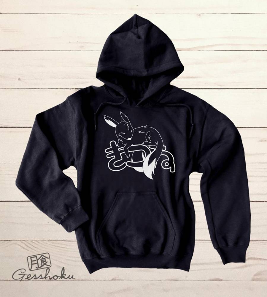 Sleepy Kitsune Pullover Hoodie - Black