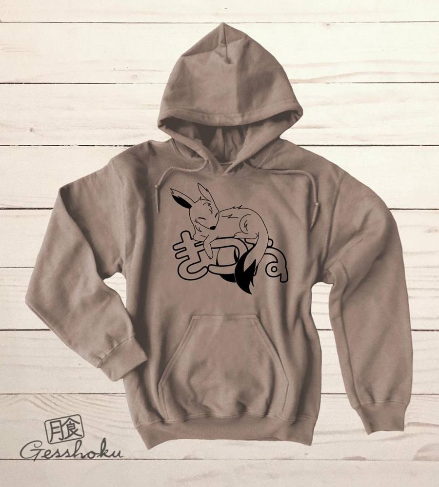 Sleepy Kitsune Pullover Hoodie - Khaki Brown