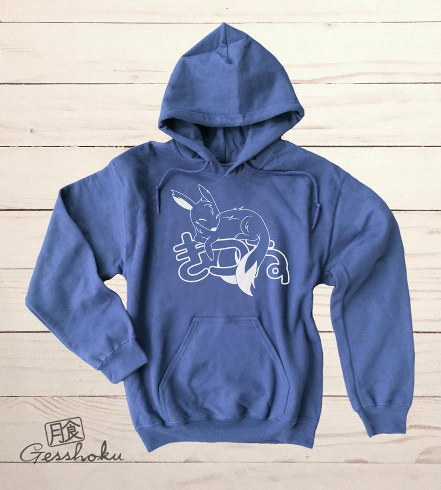 Sleepy Kitsune Pullover Hoodie - Heather Blue