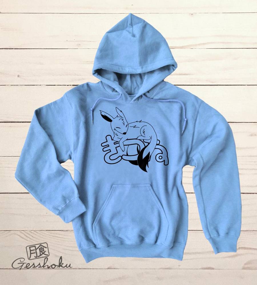 Sleepy Kitsune Pullover Hoodie - Light Blue