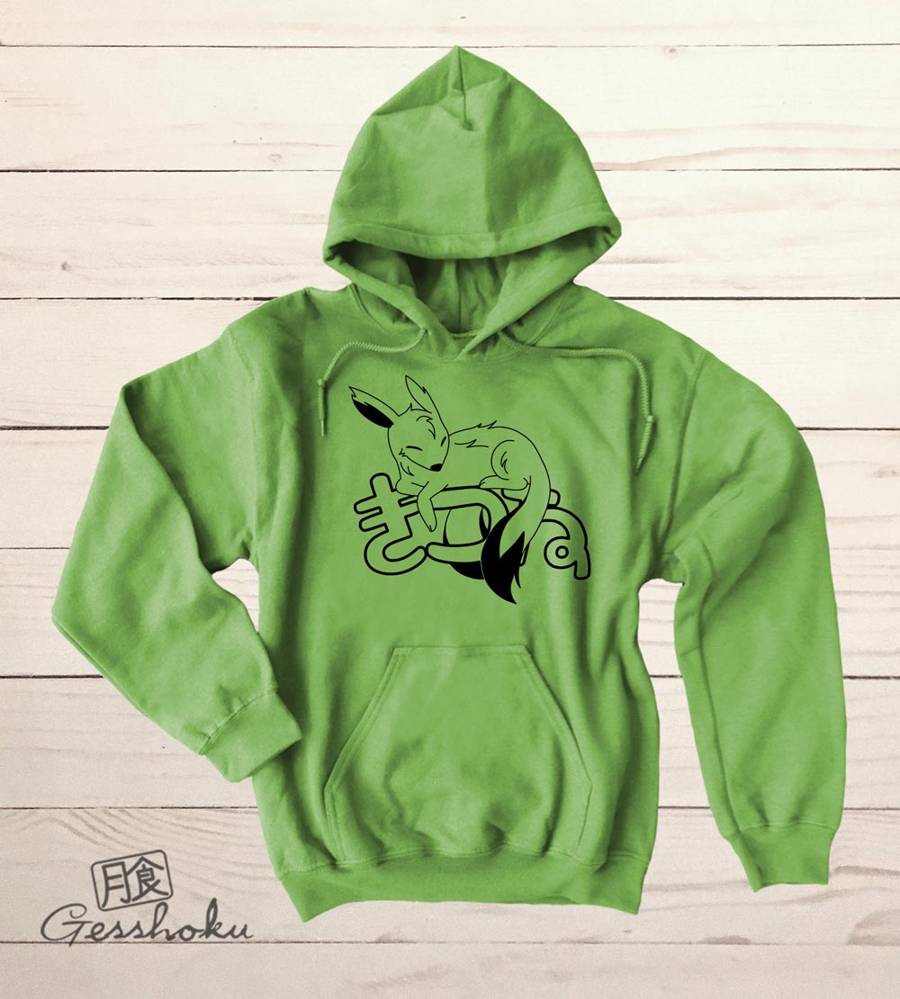 Sleepy Kitsune Pullover Hoodie - Lime Green