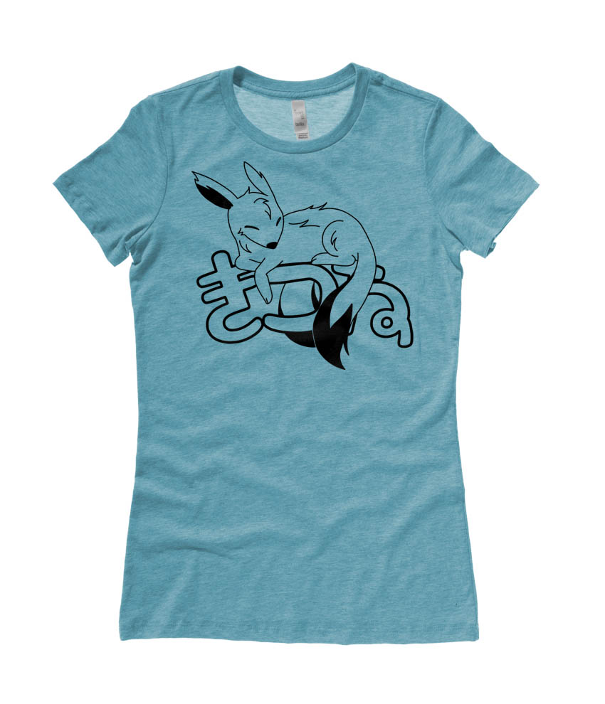Sleepy Kitsune Ladies T-shirt - Heather Teal