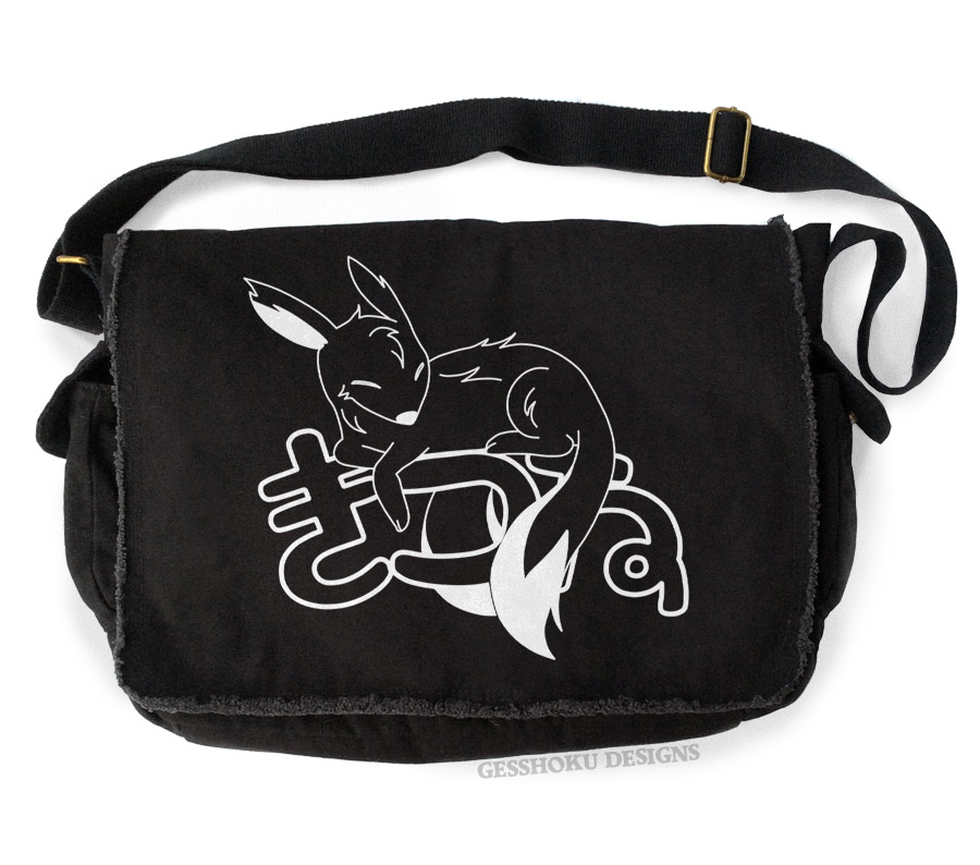Sleepy Kitsune Messenger Bag - Black