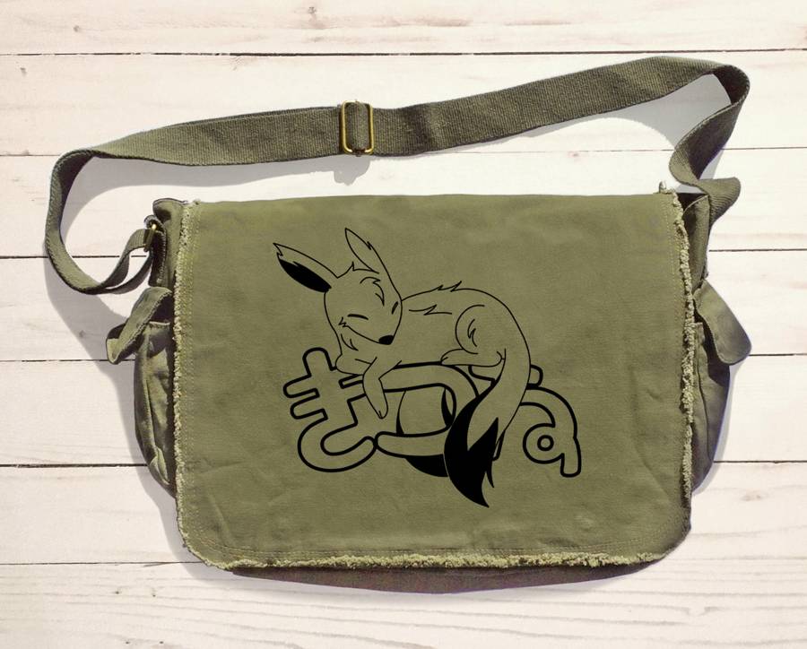 Sleepy Kitsune Messenger Bag - Khaki Green