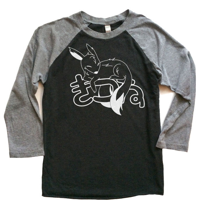 Sleepy Kitsune Raglan T-shirt 3/4 Sleeve - Grey/Black