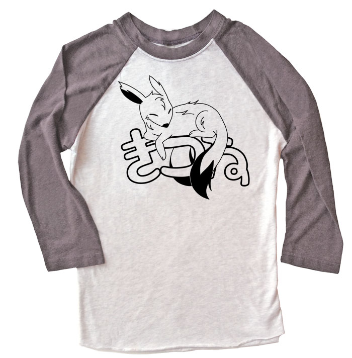 Sleepy Kitsune Raglan T-shirt 3/4 Sleeve - Grey/White