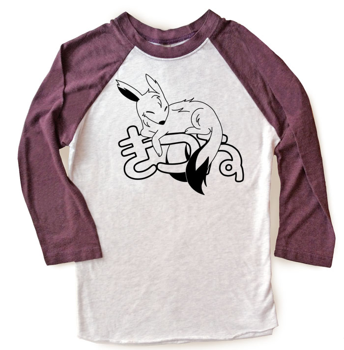Sleepy Kitsune Raglan T-shirt 3/4 Sleeve - Vintage Purple/White