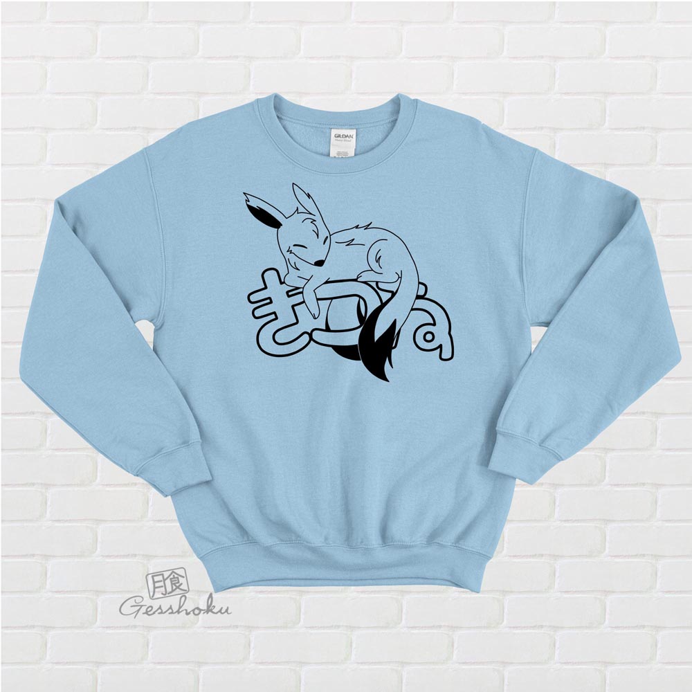 Sleepy Kitsune Crewneck Sweatshirt - Light Blue