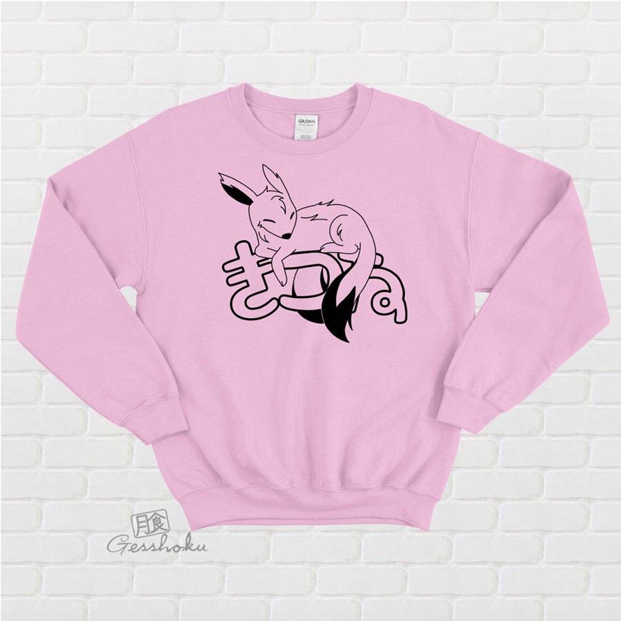 Sleepy Kitsune Crewneck Sweatshirt - Light Pink