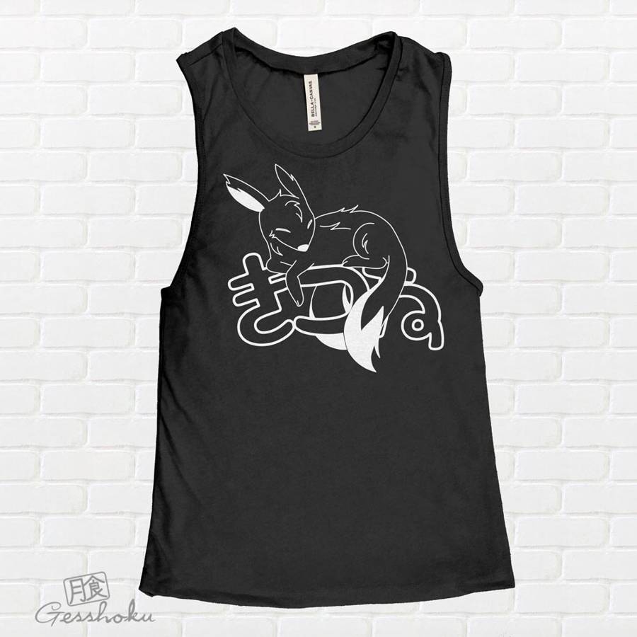 Sleepy Kitsune Sleeveless Tank Top - Black