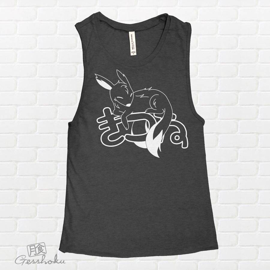 Sleepy Kitsune Sleeveless Tank Top - Charcoal Grey